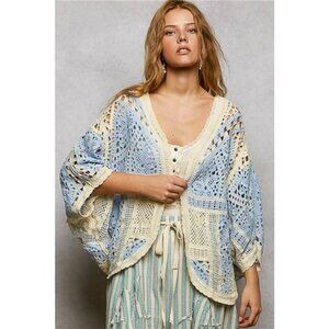 POL Open Front Crochet Cardigan with Scalloped Edge